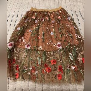 Embroidered Floral A-Line Skirt
